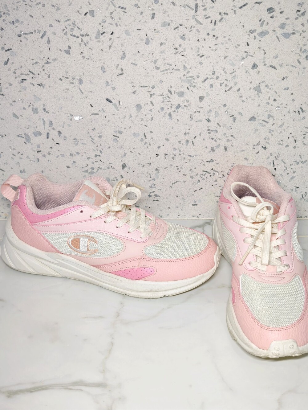 Champion Pink White Chunky Sneaker Rose Lace Up Size 10